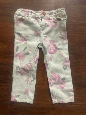 BabyGap Floral Print White & Pink denim Pants 18-24months